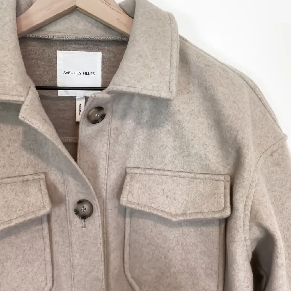 Anthropologie Avec Les Filles Oat Melange Oversized Faux Wool Shacket NWOT XS-S - Picture 5 of 8
